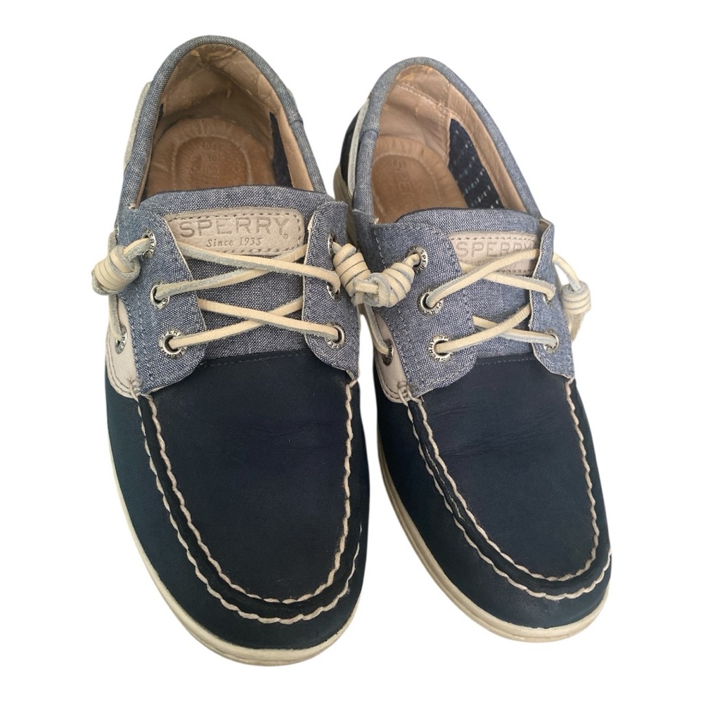 Sperry Top-Sider Boat Shoes Blue Denim Leather Mesh Slip-On Nautical womens 7.5